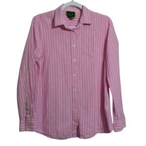 C Wonder Casual Pink Striped Button-Up Cotton Linen Spring Shirt Size L